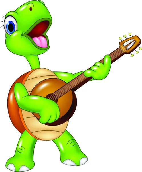 Tartaruga Dos Desenhos Animados Tocando Guitarra — Vetor de Stock