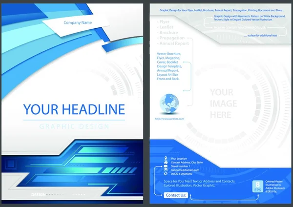 Πρότυπο Flyer Εμπρός Και Πίσω Σχεδιασμός Μπλε Στυλ Τεχνολογίας Σύγχρονη — Διανυσματικό Αρχείο