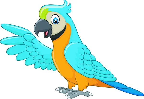 Tecknad Macaw Presenterar Isolerad Vit Bakgrund — Stock vektor