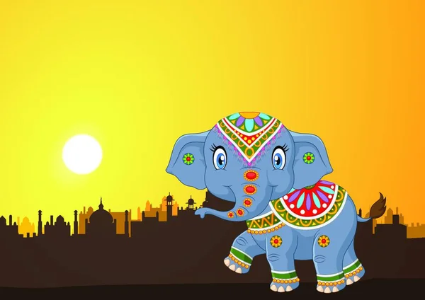 Mascota Elefante Mate Con Trajes Tradicionales Atardecer — Archivo Imágenes Vectoriales