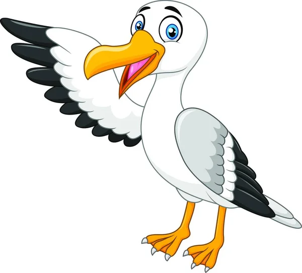 Cartoon Cigogne Oiseau Présentation Isolé Sur Fond Blanc — Image vectorielle