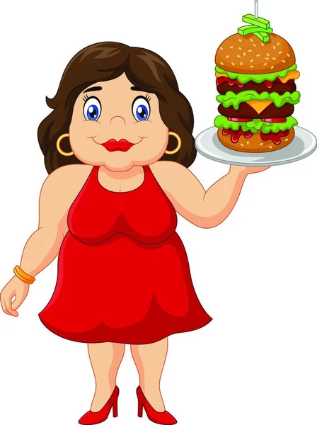 Cartoon Fat Woman Holding Cake — Stock Vector
