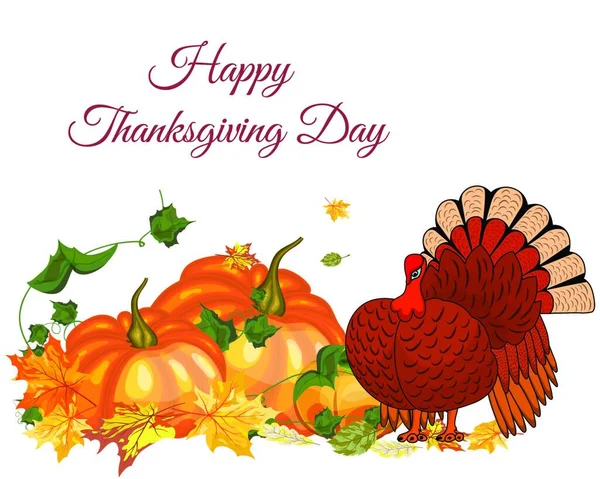 Thanksgiving Day Gratulationskort Med Textutrymme Design Consist Från Pumpa Turkiet — Stock vektor