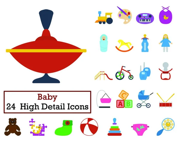 Set Van Baby Iconen Vlakke Kleur Ontwerp Vectorillustratie — Stockvector