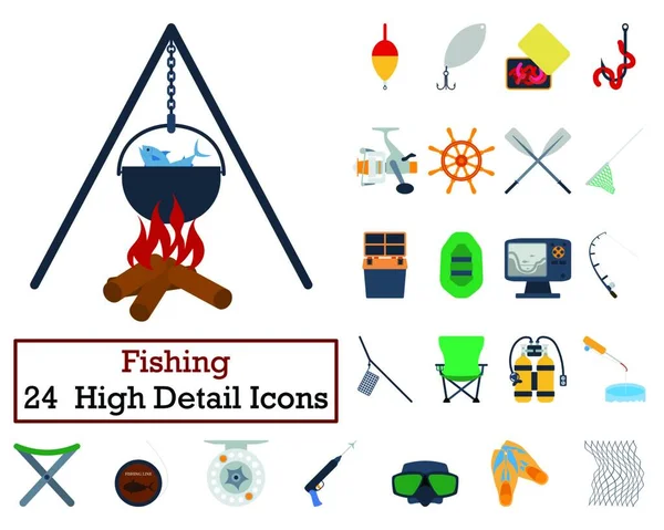 Set Iconos Pesca Diseño Color Plano Ilustración Vectorial — Archivo Imágenes Vectoriales