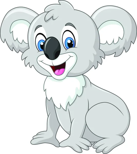 Cartoon Adorable Koala Sitting Isolated White Background — Stock Vector