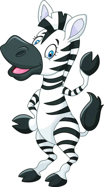 Urocza Kreskówka Zebra Macha Ręką Izolowane Białym Tle — Wektor stockowy