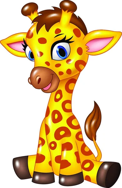 Adorável Bebê Girafa Sentado Isolado Fundo Branco —  Vetores de Stock