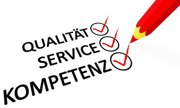 Lápiz Rojo Texto Competencia Servicio Calidad — Vector de stock