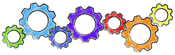 Scribble Gears Cooperation Symbolism — Stock Vector