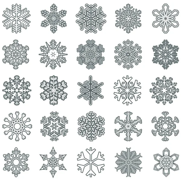Collection Different Abstract Snow Flakes Christmas Winter Time — Stock Vector