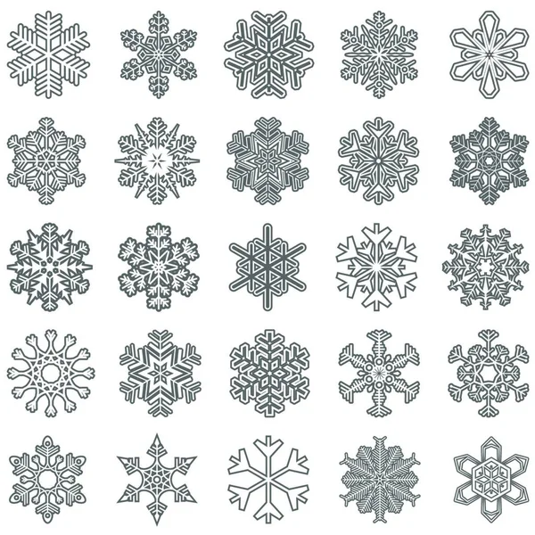 Collectie Van Verschillende Abstracte Sneeuwvlokken Voor Kerst Winter — Stockvector