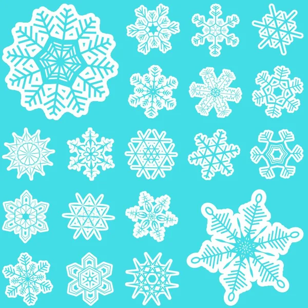 为圣诞节和冬季收集不同的抽象雪花 — 图库矢量图片