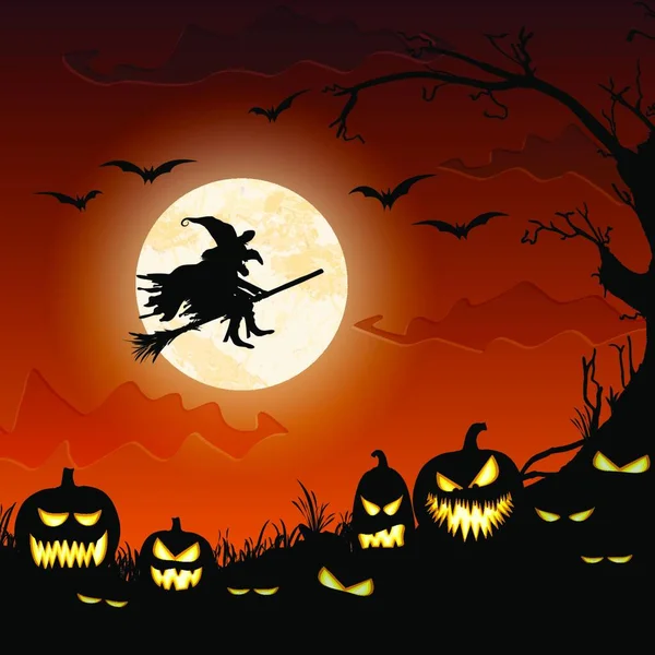 Halloween Boszorkány Előtt Telihold — Stock Vector