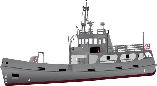 Detailní Ilustrace Námořní Podpůrné Lodi Vybavené Pro Potápění Záchranu Šedou — Stockový vektor