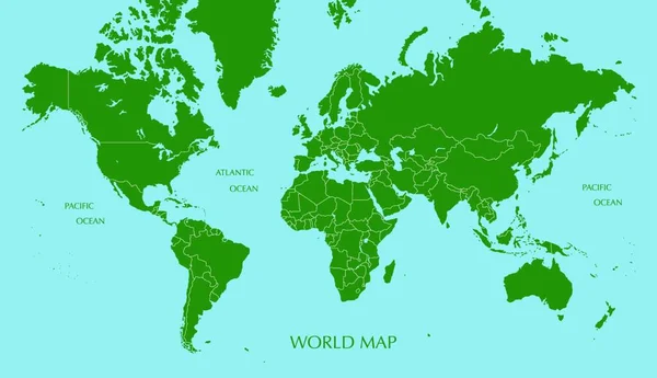 Mapa Mundo Projeção Mercator Com Linha Fronteira — Vetor de Stock