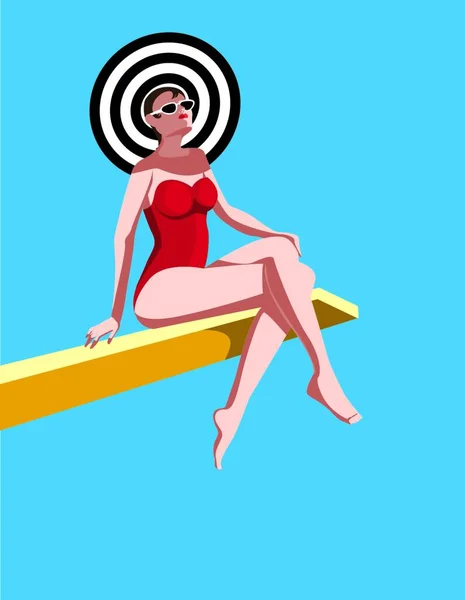 Creative Conceptual Vector Woman Sitting Board Sunlight — Stock Vector