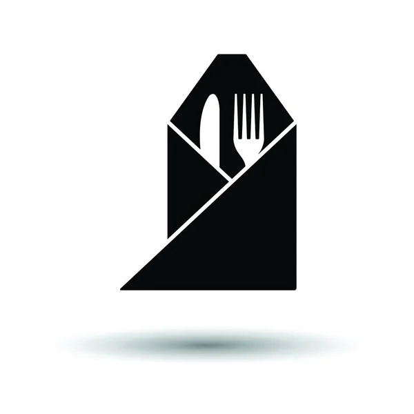 フォークとナイフでナプキンのアイコンを包んだ 影のデザインの白い背景 ベクターイラスト — ストックベクタ