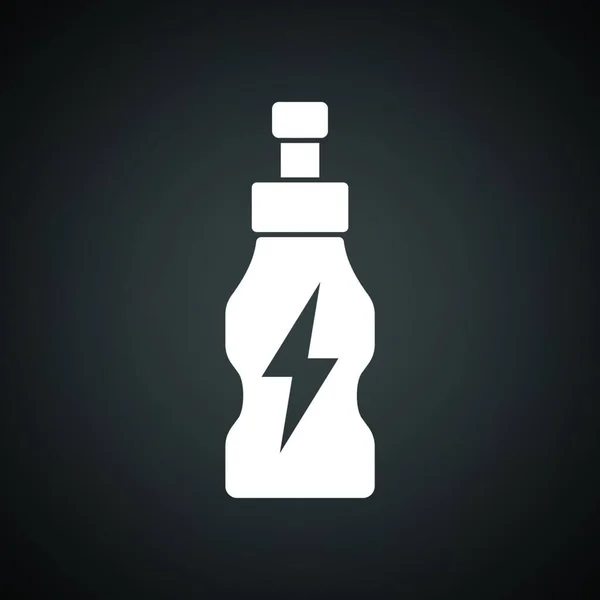 Energie Drinkt Fles Pictogram Zwarte Achtergrond Met Wit Vectorillustratie — Stockvector