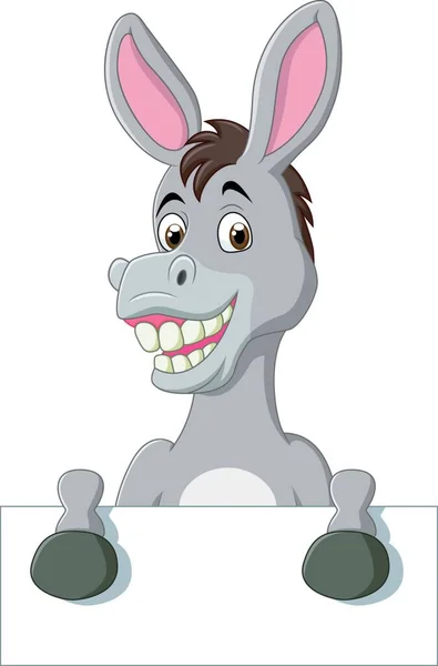 Cartoon Funny Donkey Holding Blank Sign — Stock Vector