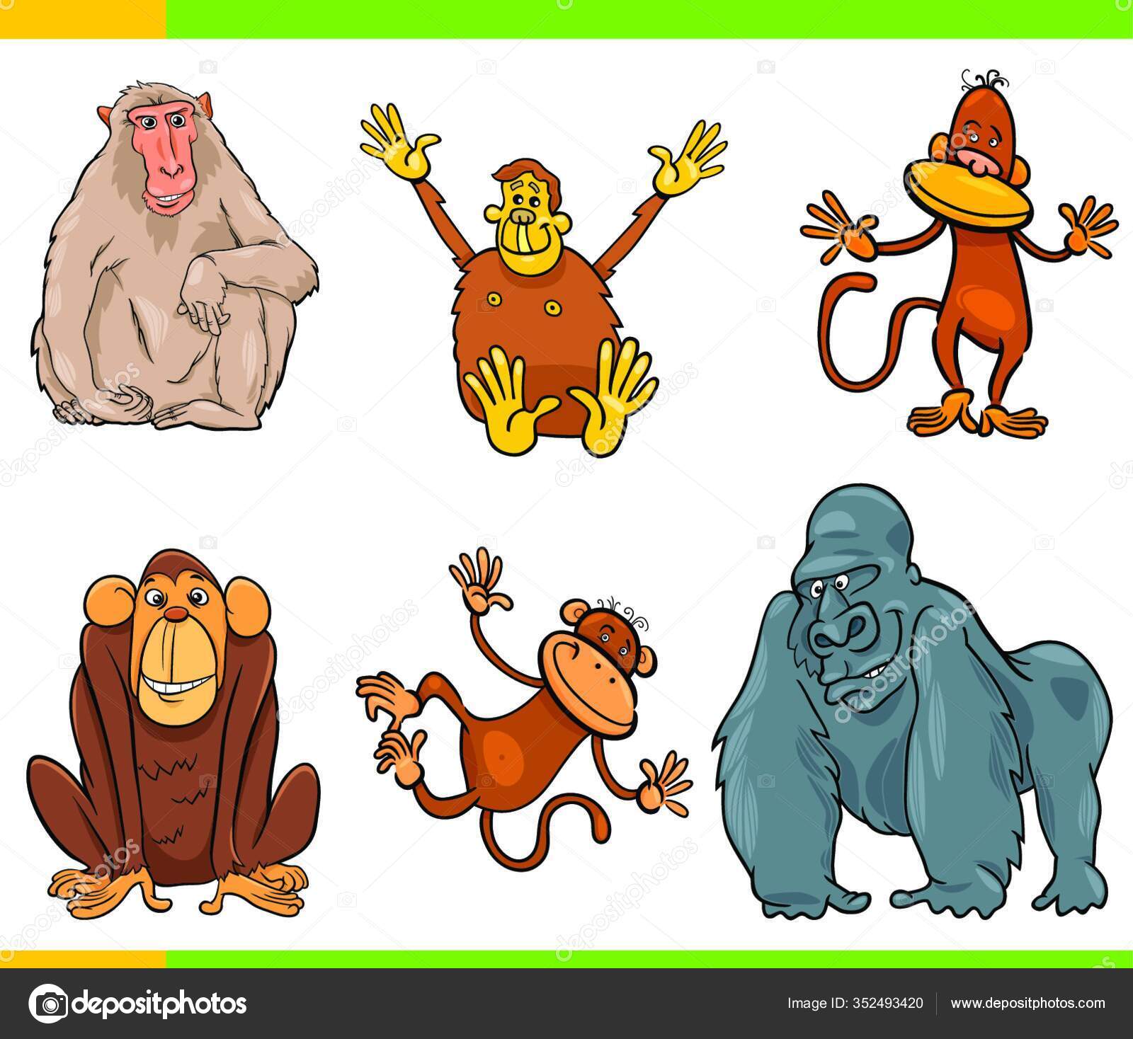 Ilustração Dos Desenhos Animados Dos Macacos Engraçados Primate Animals Set  Royalty Free SVG, Cliparts, Vetores, e Ilustrações Stock. Image 31719119