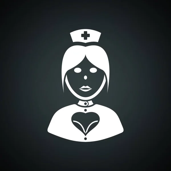 Ícone Fantasia Enfermeira Fundo Preto Com Branco Ilustração Vetorial — Vetor de Stock