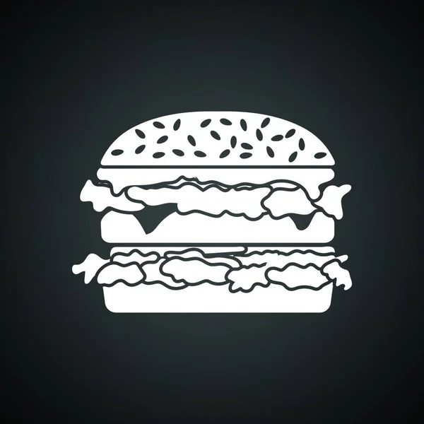 Ikona Hamburgera Czarne Tło Białym Ilustracja Wektora — Wektor stockowy