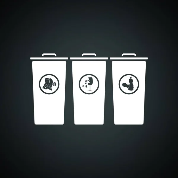 Mülltonnen Mit Separatem Mülleimer Symbol Schwarzer Hintergrund Mit Weiß Vektorillustration — Stockvektor