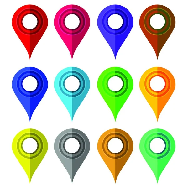 Conjunto Marcadores Coloridos Isolados Fundo Branco Ícones Marcadores Mapa Design —  Vetores de Stock