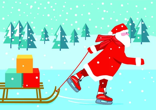 Santa Claus Skating Ilustración — Vector de stock