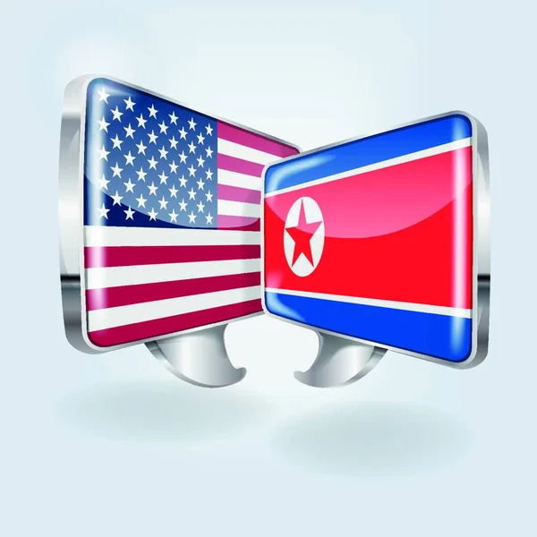 Burbujas Discurso Con Nosotros Con Norte Korea — Vector de stock