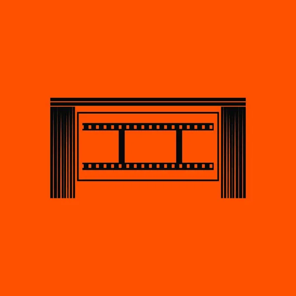 电影院礼堂的图标 橙色背景与黑色 矢量说明 — 图库矢量图片