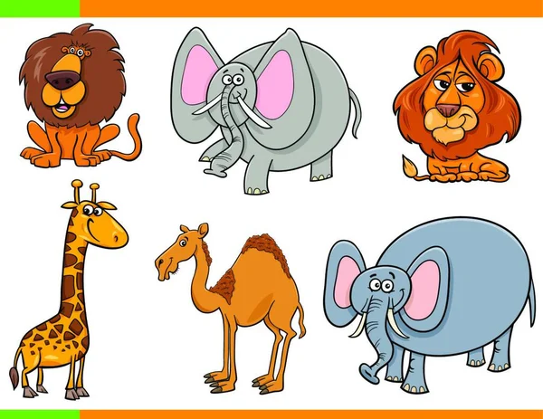 Desenhos Animados Ilustração Animais Safari Conjunto Personagens Engraçados —  Vetores de Stock