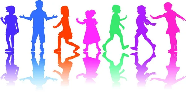 Farbige Silhouetten Von Kindern Auf Weißem Hintergrund Kleine Kinder Bewegung — Stockvektor