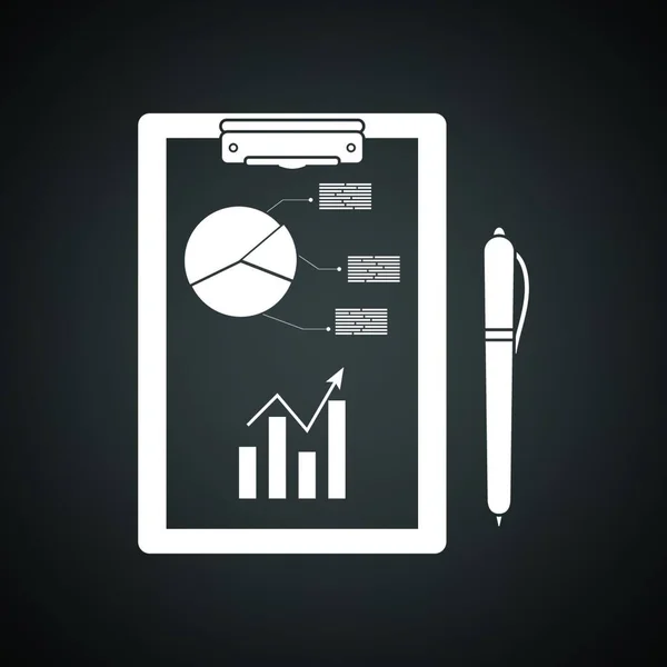 Skriva Tablett Med Analysdiagram Och Penna Ikon Svart Bakgrund Med — Stock vektor