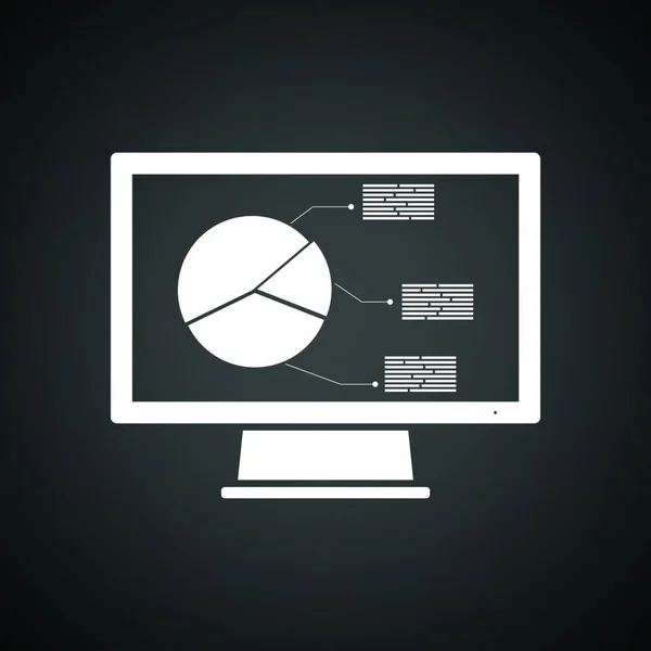 Monitor Analitikai Diagram Ikon Fekete Háttér Fehér Vektorillusztráció — Stock Vector