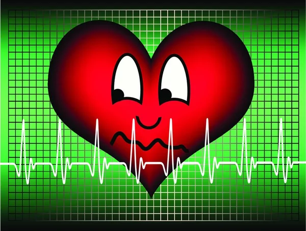 Herz Mit Kardiogramm Auf Gitterhintergrund Vektorgrafik — Stockvektor