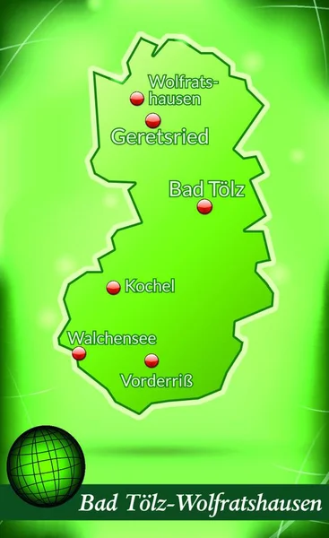 Bad Tölz Wolfratshausen Bayern Als Inselkarte Mit Abstraktem Hintergrund Grün — Stockvektor