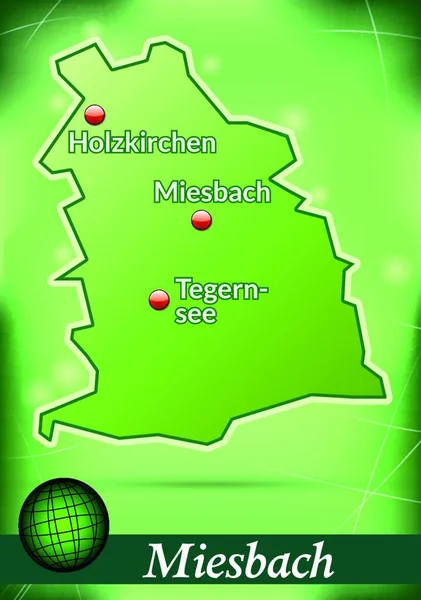 緑の抽象的な背景を持つ島の地図としてバイエルン州のMiesbach 魅力的なデザインのおかげで カードはプロジェクトに完全に適合します — ストックベクタ