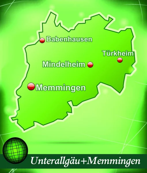 Unterallgaeu Memmingen Baviera Como Mapa Isla Con Fondo Abstracto Verde — Vector de stock