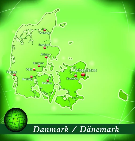 Danemark Europe Comme Une Carte Insulaire Avec Fond Abstrait Vert — Image vectorielle