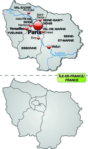 Karte Der Region Ile France Mit Departements — Stockvektor