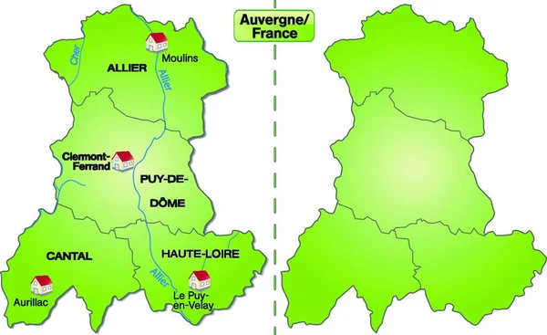 Auvergne Francia Como Mapa Insular Zona Está Exenta Con Las — Vector de stock