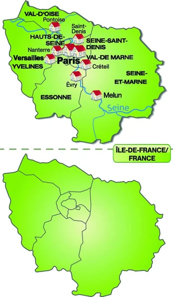 Ile France Bölgesinin Departmanlı Haritası — Stok Vektör