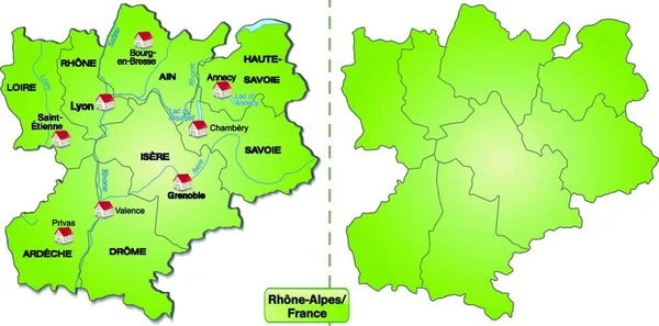Rhone Alpes Francia Como Mapa Insular Con Fronteras Este Mapa — Vector de stock