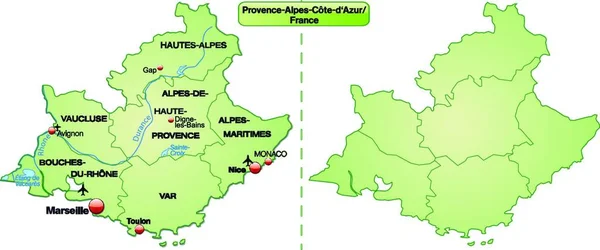 フランスのプロバンス アルプ コート ダジュールは パステルグリーンの境界線を持つ島の地図です このカードはすぐにプロジェクトに使用できます — ストックベクタ