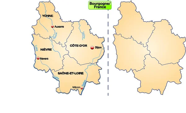 Borgoña Francia Como Mapa Insular Zona Está Exenta Con Fronteras — Archivo Imágenes Vectoriales