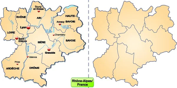 Rhone Alpes Francia Come Mappa Isola Con Confini Pastellorange Scheda — Vettoriale Stock