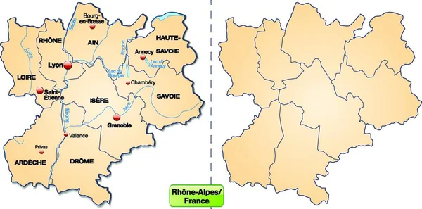 Рон Альпи Франції Острівна Карта Кордонами Пастеллоранолі Картка Може Бути — стоковий вектор