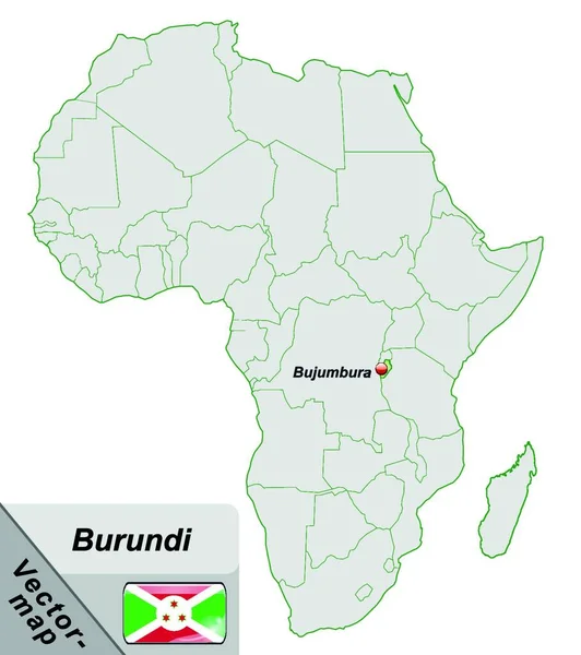 パステルグリーンの島の地図としてアフリカのブルンジ — ストックベクタ